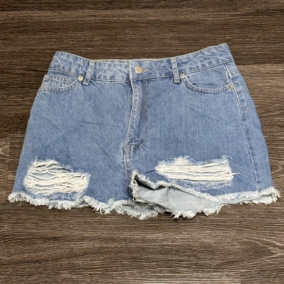 PrettyLittleThing Dresses & Skirts - High Waisted Denim Distressed Jean Shorts